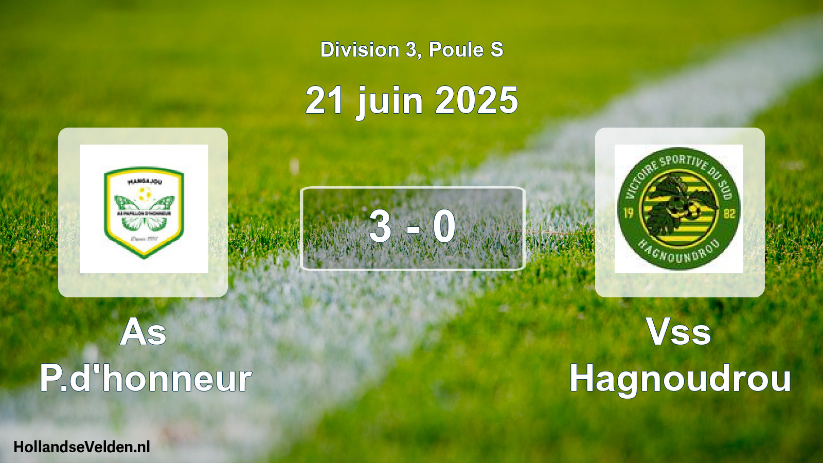 Total number of matches played: As P.d'honneur - Vss Hagnoudrou 3 - 0 (21 June 2025)