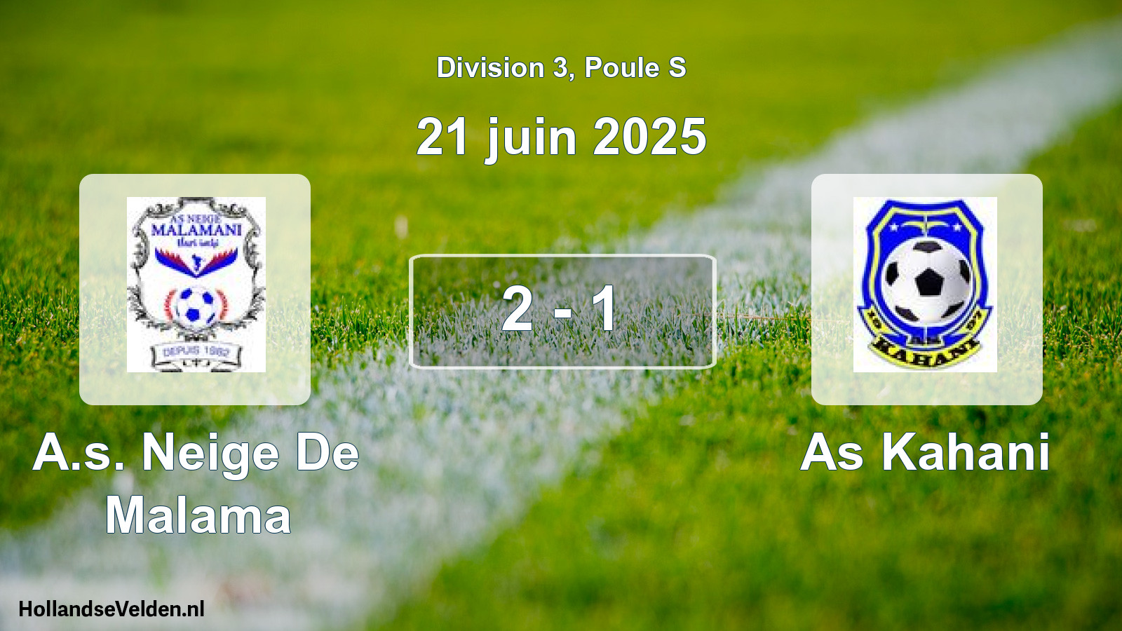 Total number of matches played: A.s. Neige De Malama - As Kahani 2 - 1 (21 June 2025)