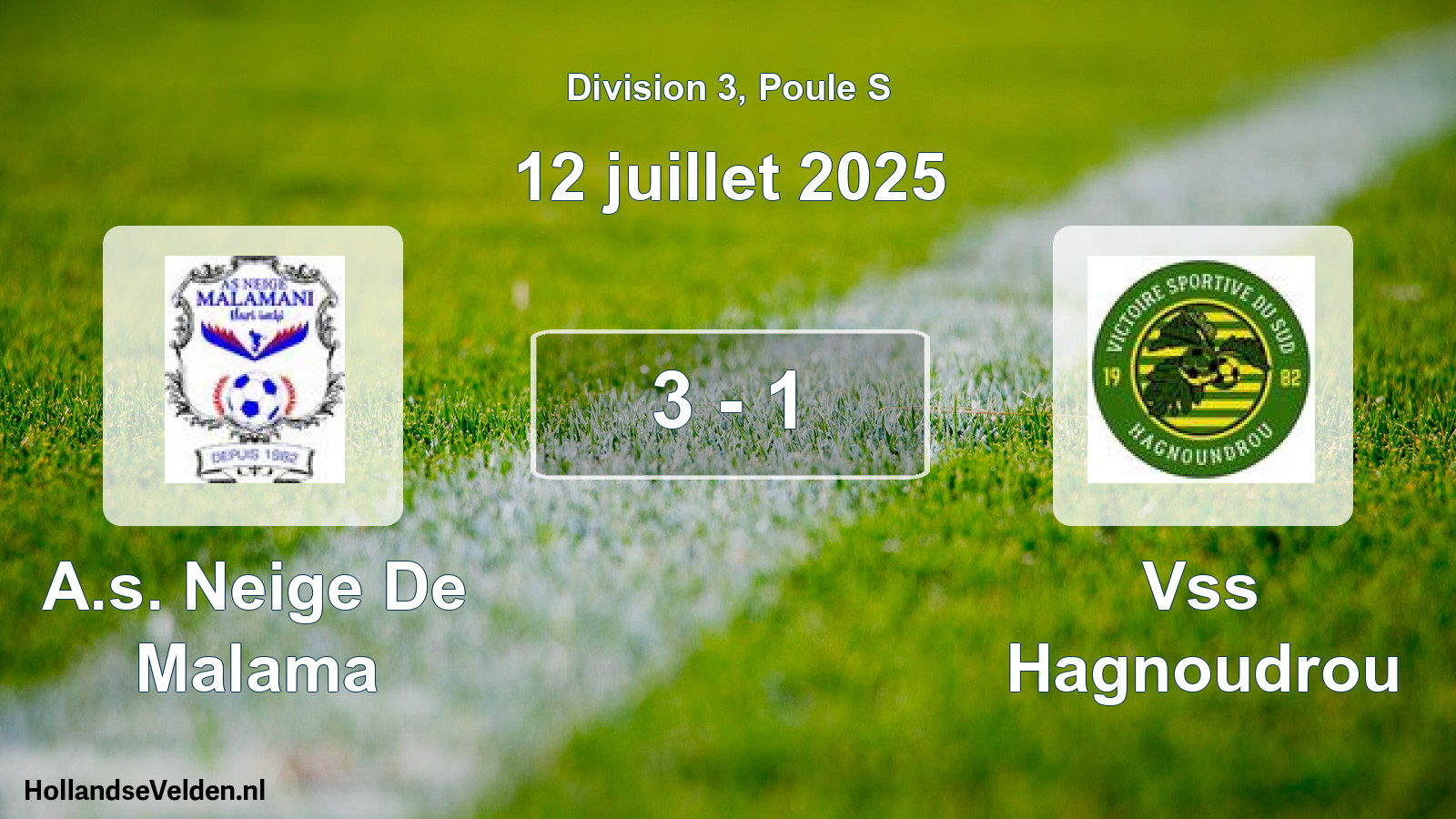 Total number of matches played: A.s. Neige De Malama - Vss Hagnoudrou 3 - 1 (12 July 2025)