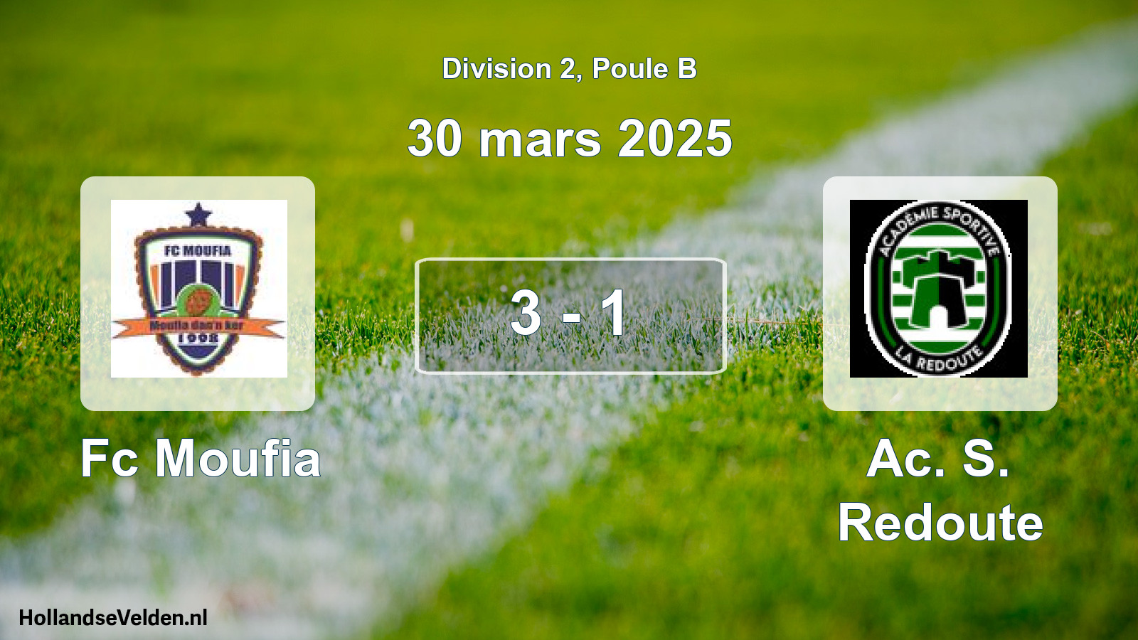 Total number of matches played: Fc Moufia - Ac. S. Redoute 3 - 1 (30 March 2025)