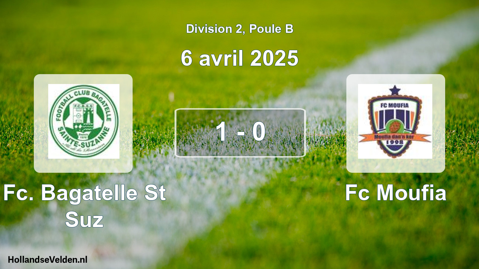 Total number of matches played: Fc. Bagatelle St Suz - Fc Moufia 1 - 0 (6 April 2025)