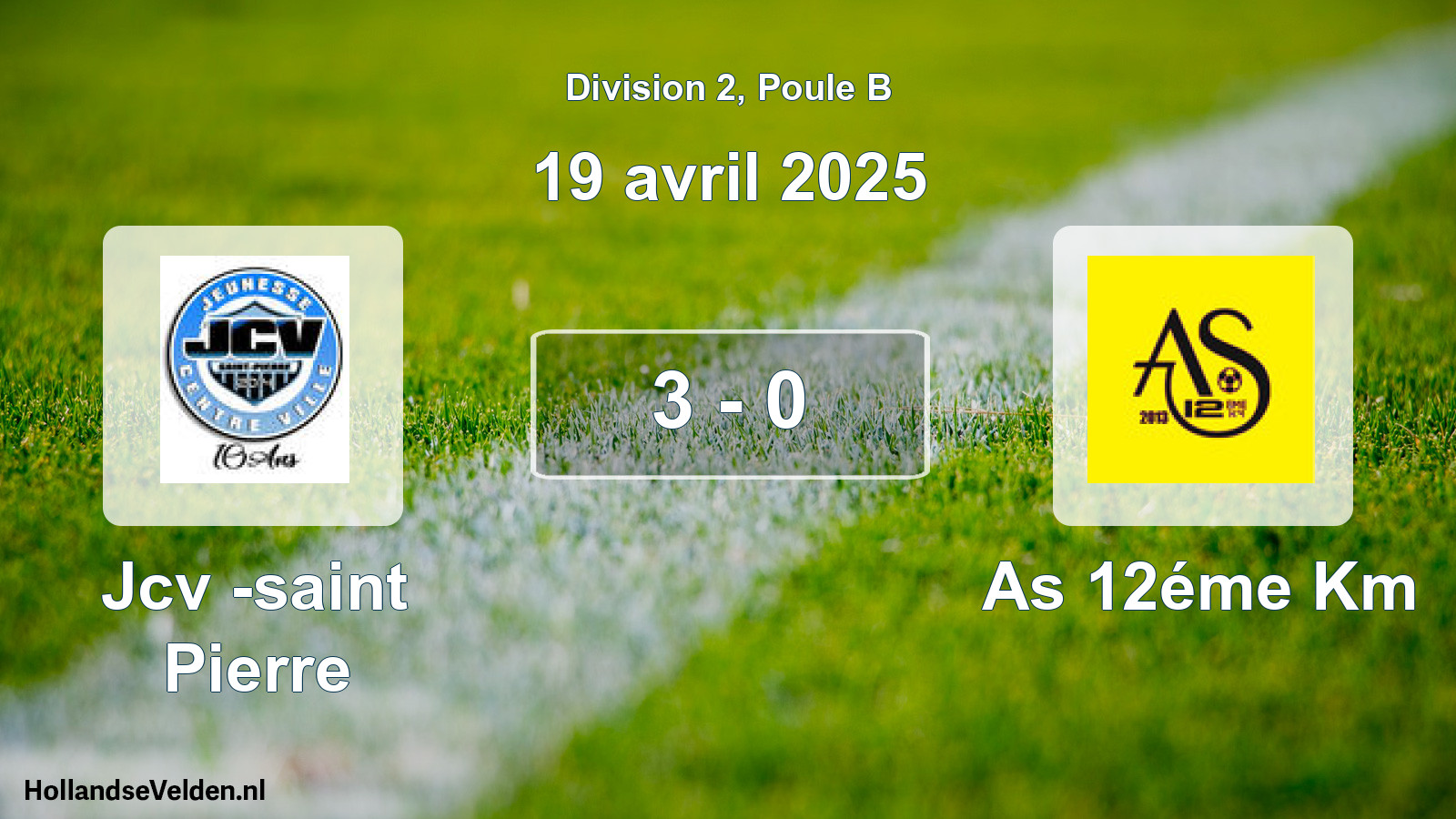 Total number of matches played: Jcv -saint Pierre - As 12éme Km 3 - 0 (19 April 2025)
