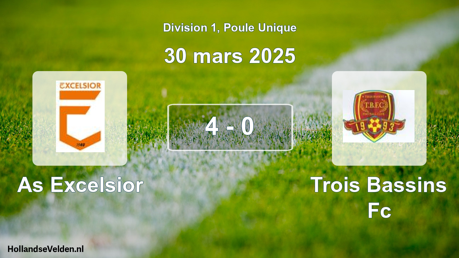 Total number of matches played: As Excelsior - Trois Bassins Fc 4 - 0 (30 March 2025)