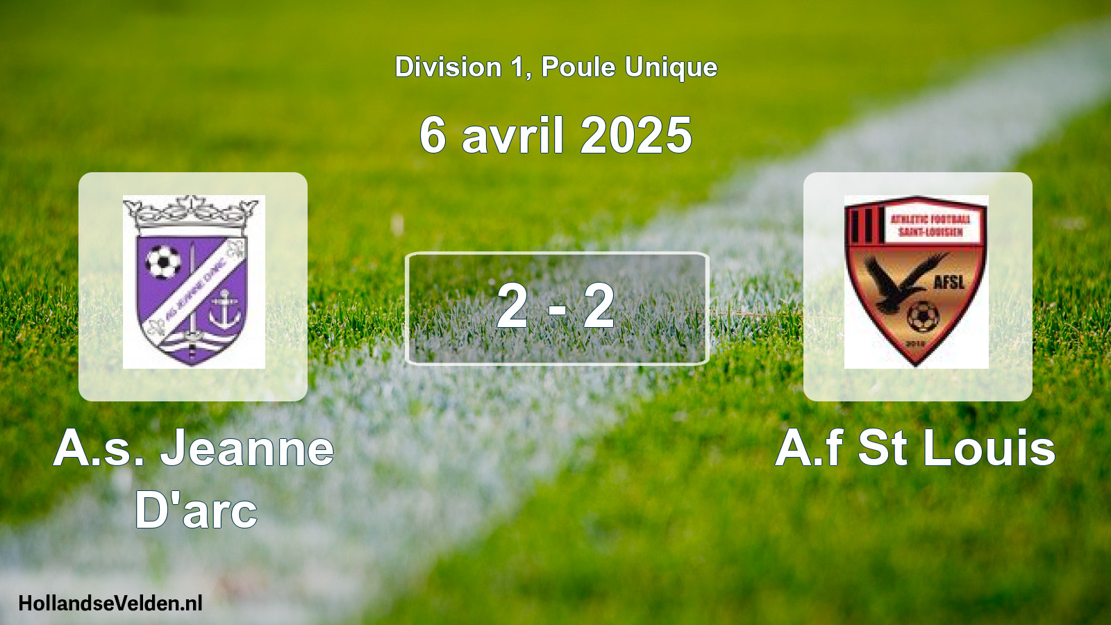 Total number of matches played: A.s. Jeanne D'arc - A.f St Louis 2 - 2 (6 April 2025)