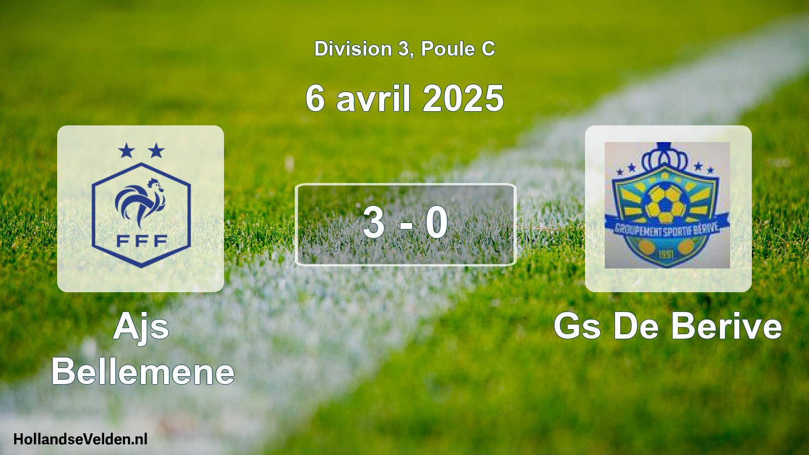 Total number of matches played: Ajs Bellemene - Gs De Berive 3 - 0 (6 April 2025)