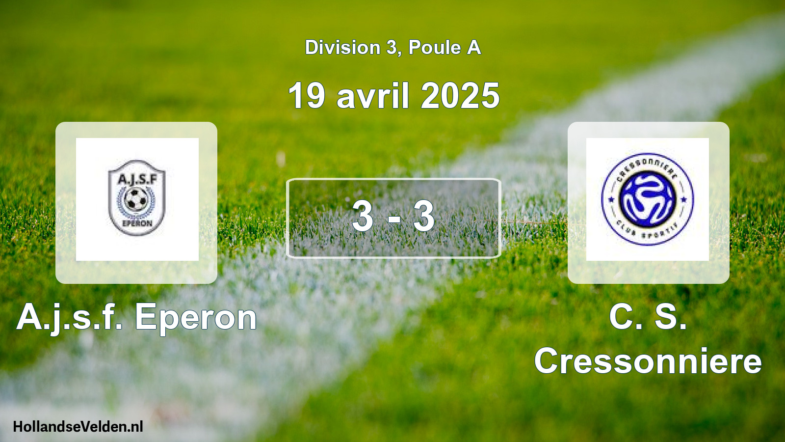 Match joué: A.j.s.f. Eperon - C. S. Cressonniere 3 - 3 (19 avril 2025)