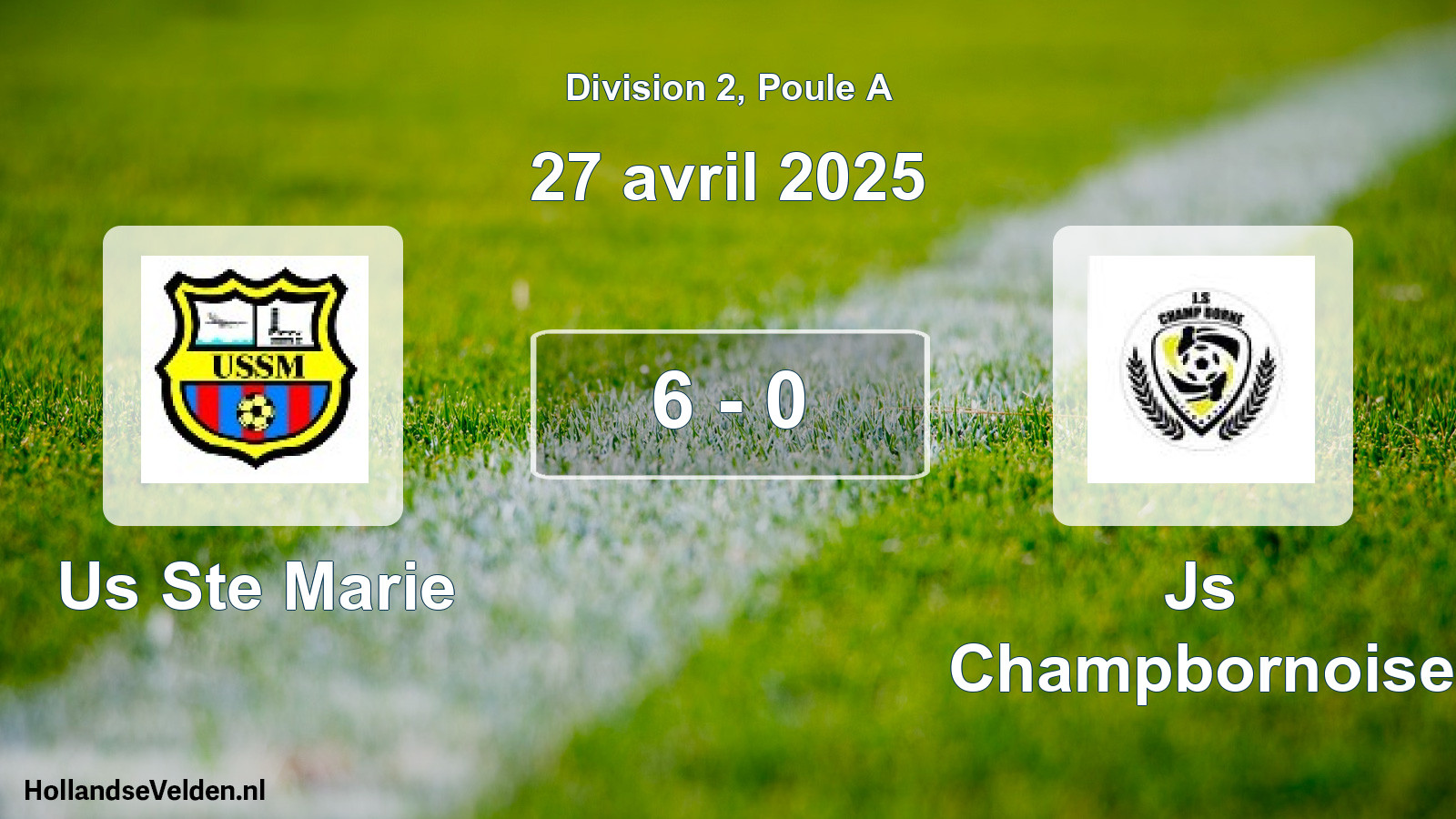 Total number of matches played: Us Ste Marie - Js Champbornoise 6 - 0 (27 April 2025)