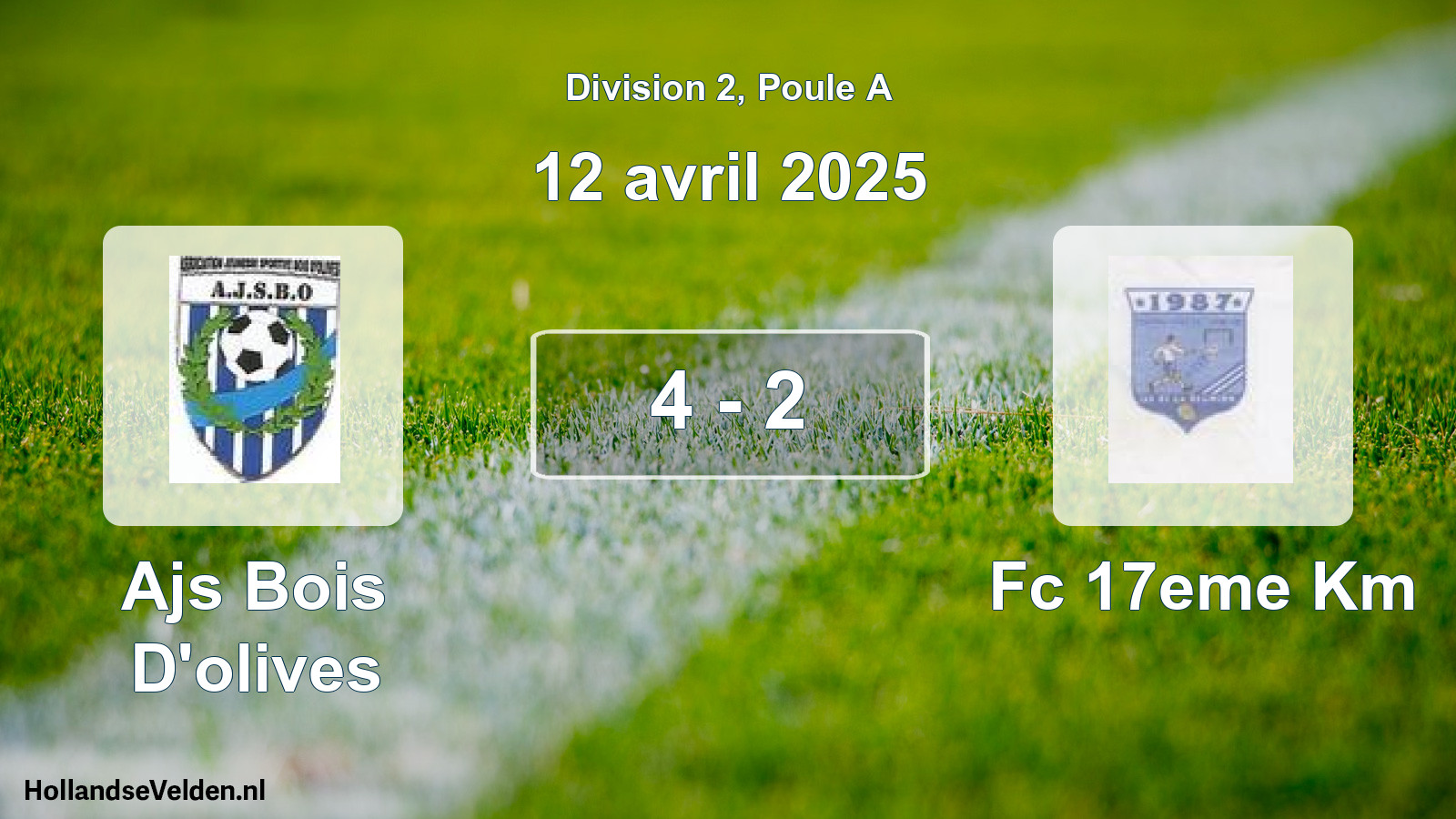 Gespeelde wedstrijd: Ajs Bois D'olives - Fc 17eme Km 4 - 2 (12 april 2025)