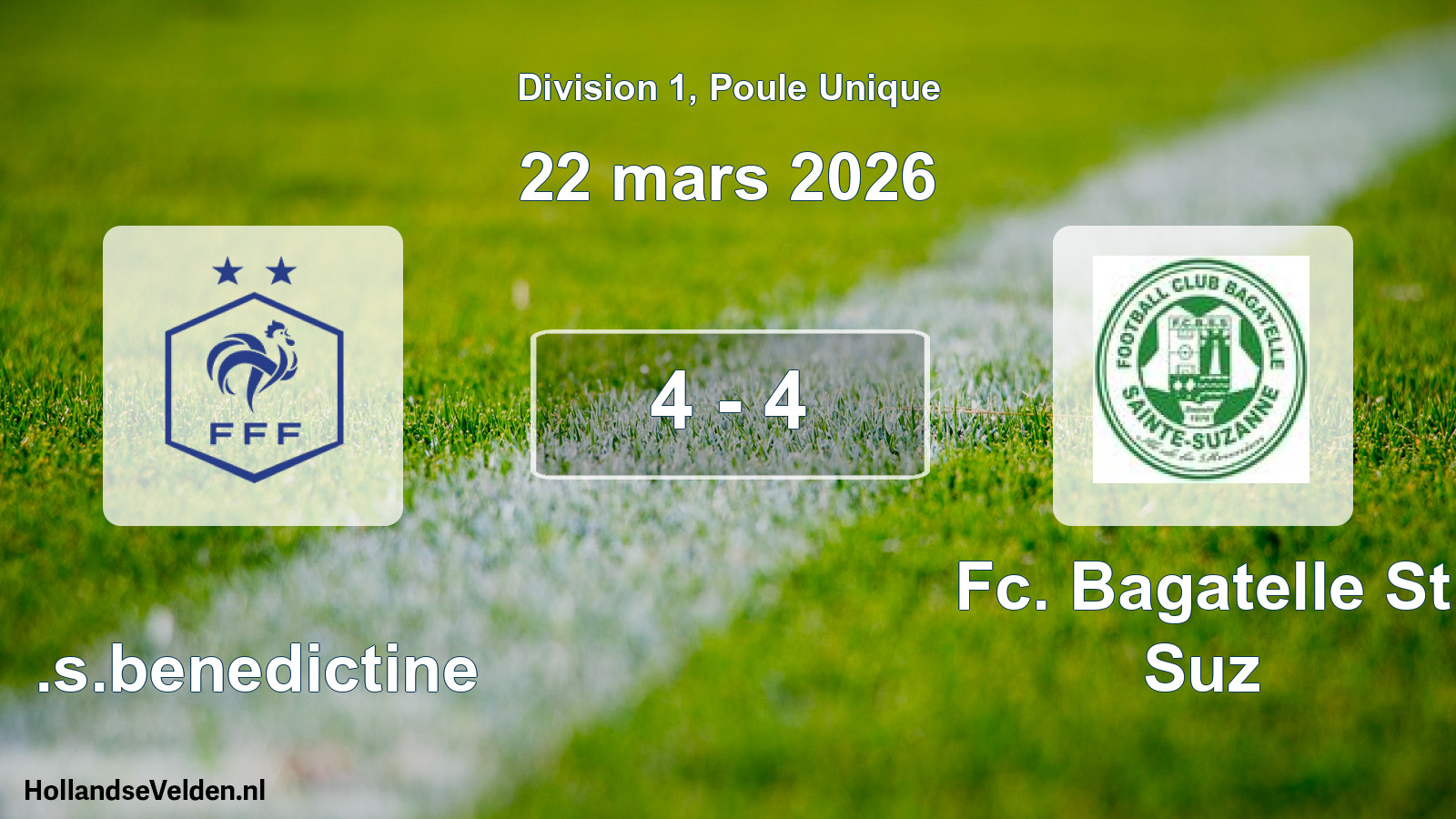 Total number of matches played: U.s.benedictine - Fc. Bagatelle St Suz 4 - 4 (22 March 2026)