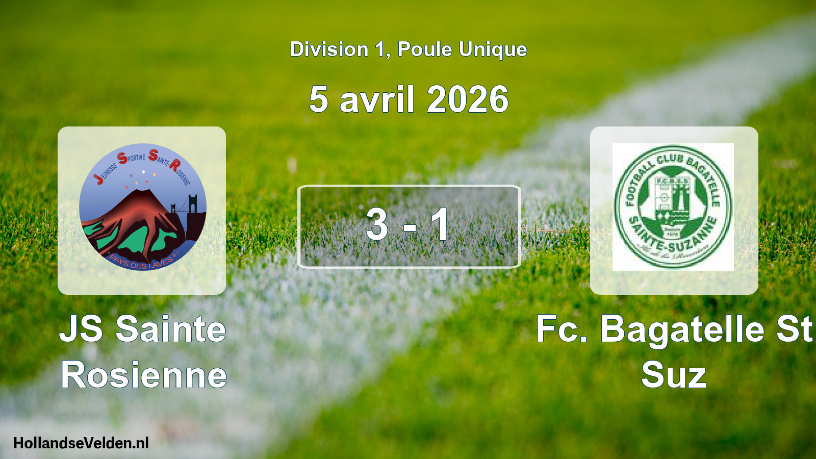 Total number of matches played: JS Sainte Rosienne - Fc. Bagatelle St Suz 3 - 1 (5 April 2026)
