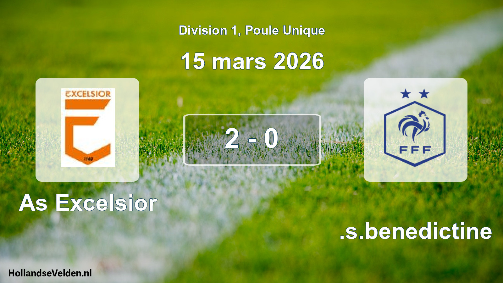 Total number of matches played: As Excelsior - U.s.benedictine 2 - 0 (15 March 2026)