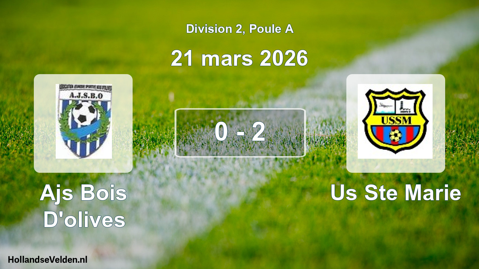 Total number of matches played: Ajs Bois D'olives - Us Ste Marie 0 - 2 (21 March 2026)