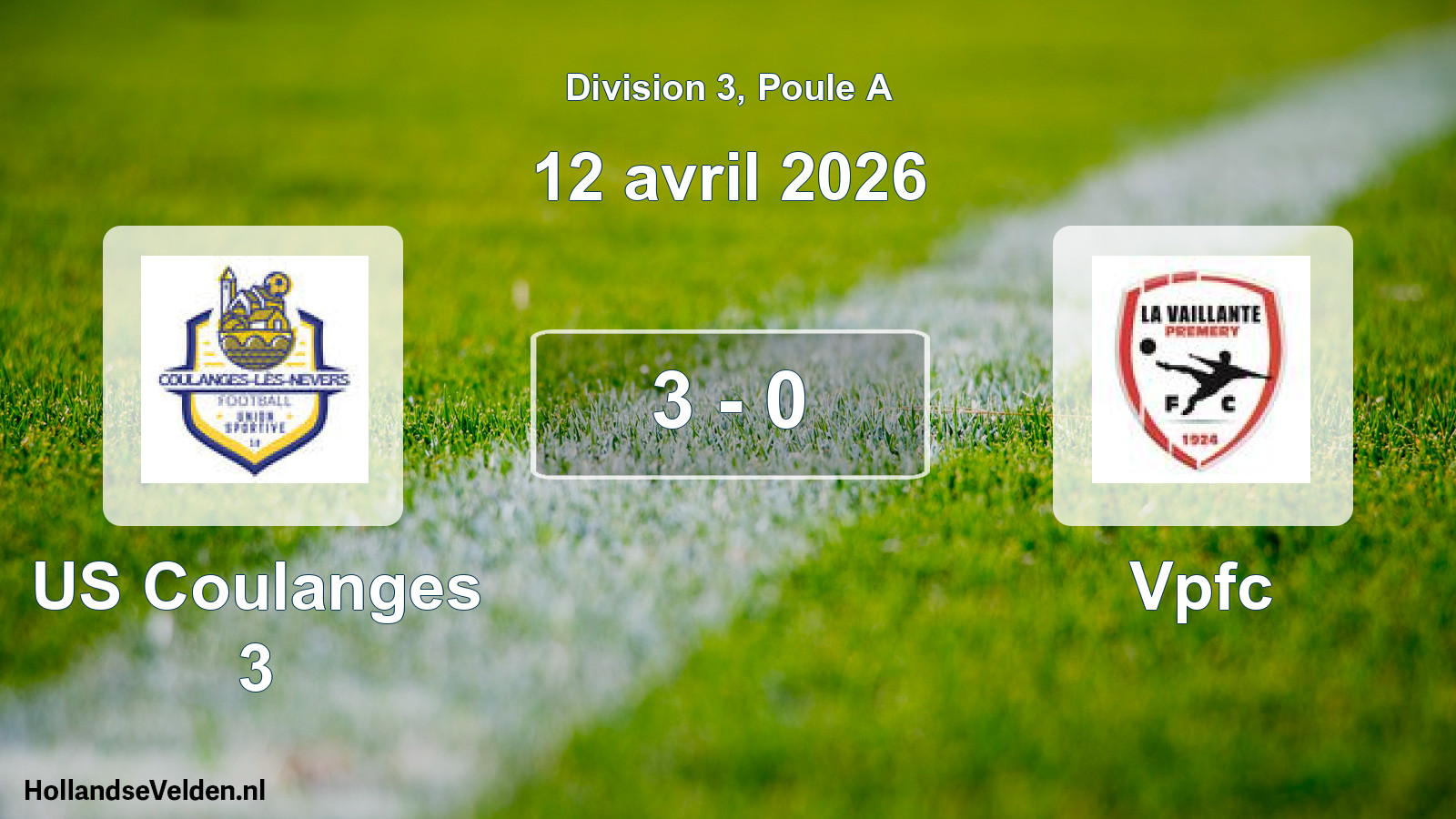 Match joué: US Coulanges 3 - Vpfc 3 - 0 (12 avril 2026)