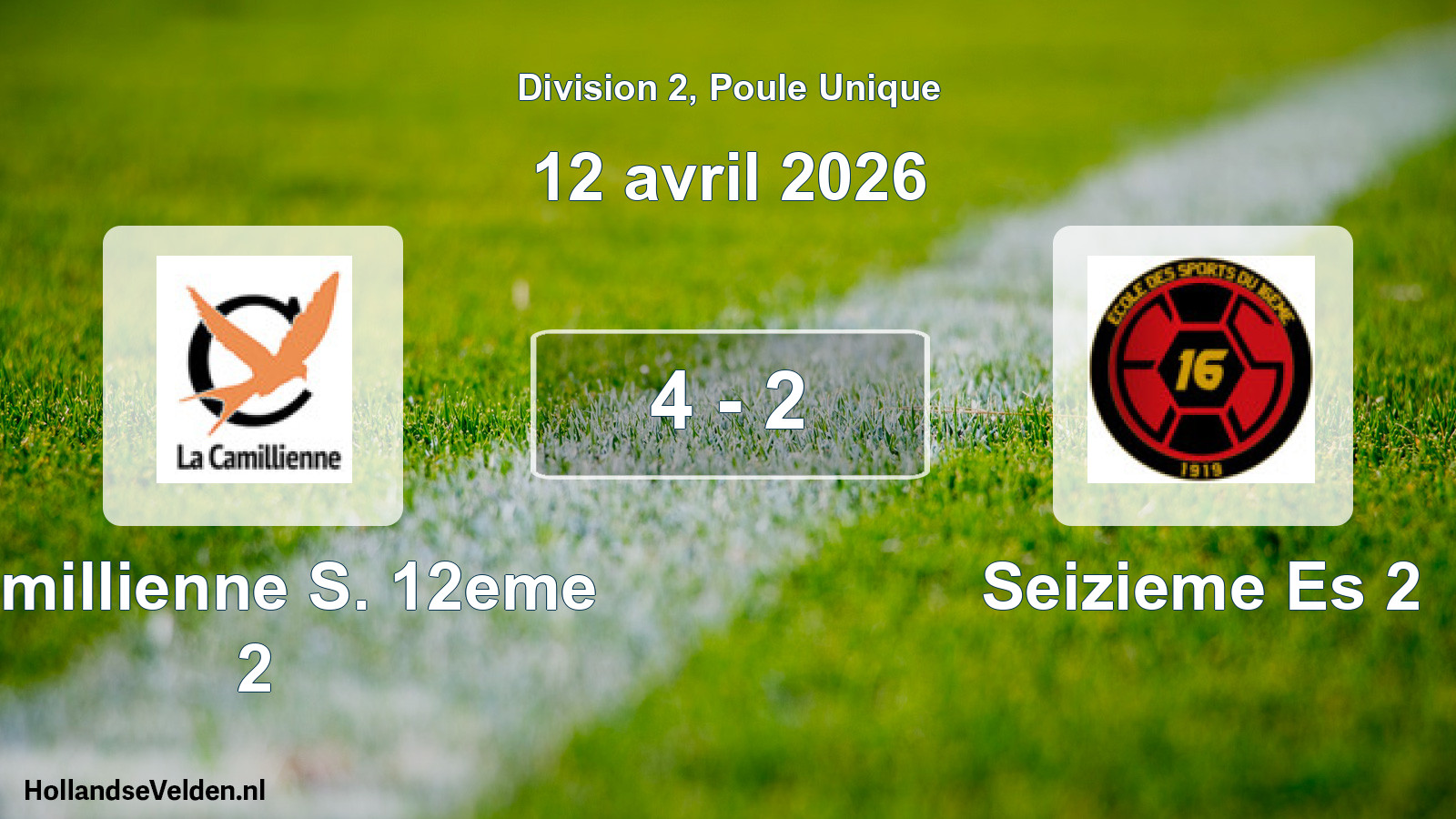 Total number of matches played: Camillienne S. 12eme 2 - Seizieme Es 2 4 - 2 (12 April 2026)