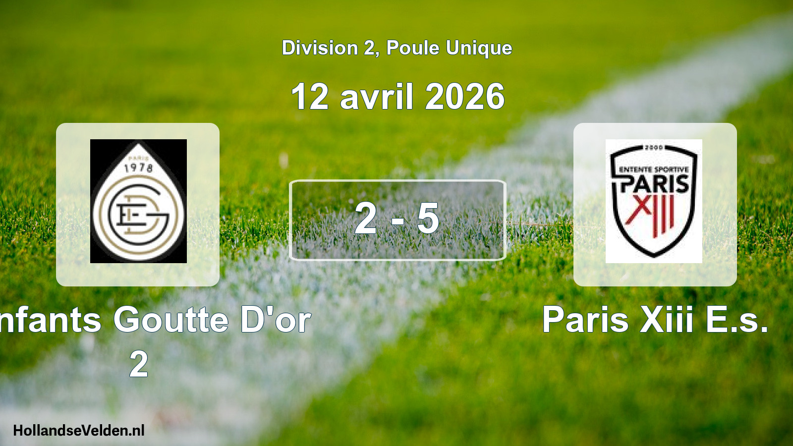 Total number of matches played: Enfants Goutte D'or 2 - Paris Xiii E.s. 2 - 5 (12 April 2026)