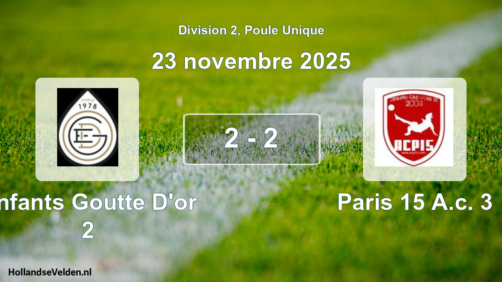 Total number of matches played: Enfants Goutte D'or 2 - Paris 15 A.c. 3 2 - 2 (23 November 2025)