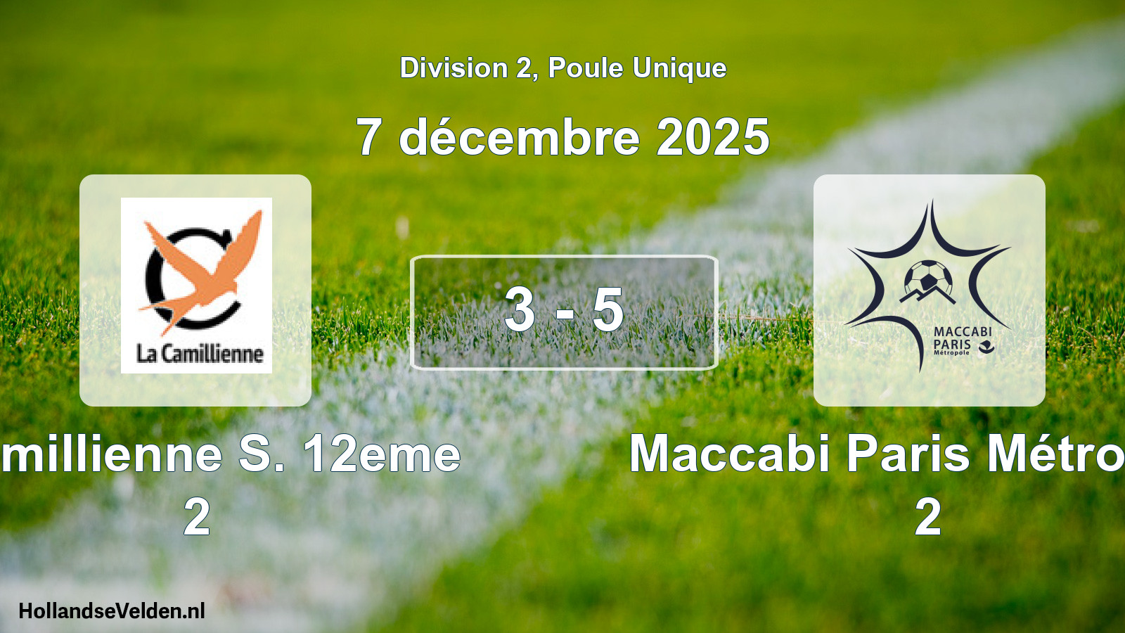 Total number of matches played: Camillienne S. 12eme 2 - Maccabi Paris Métropole 2 3 - 5 (7 December 2025)
