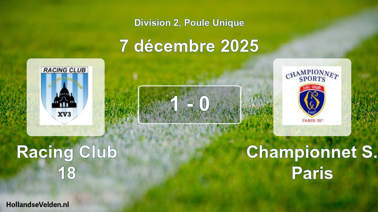 Total number of matches played: Racing Club 18 - Championnet S. Paris 1 - 0 (7 December 2025)