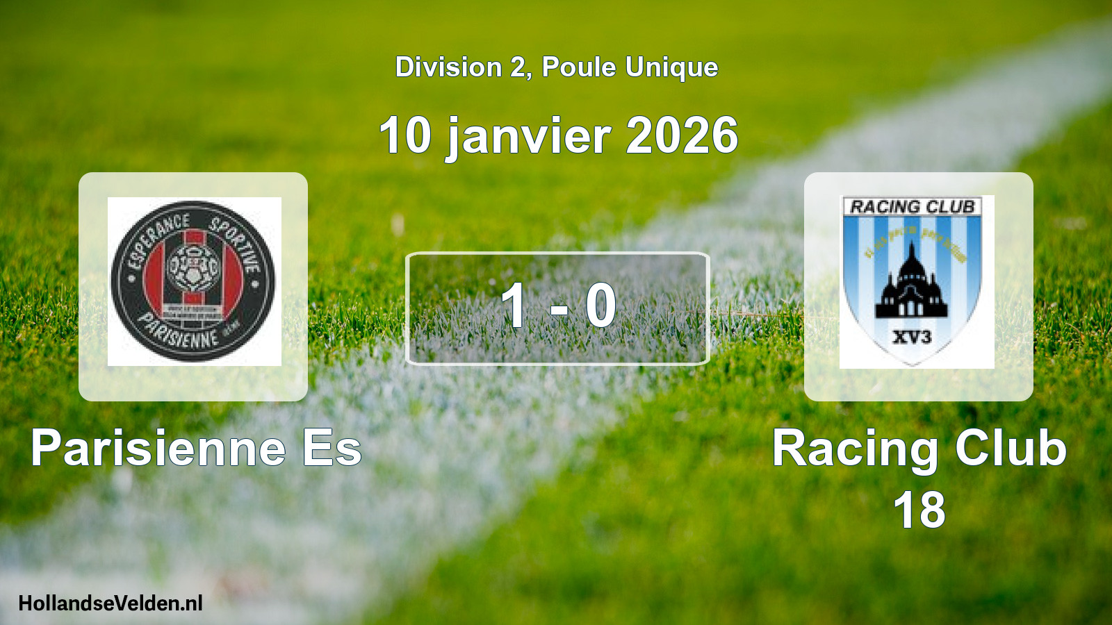 Total number of matches played: Parisienne Es - Racing Club 18 1 - 0 (10 January 2026)
