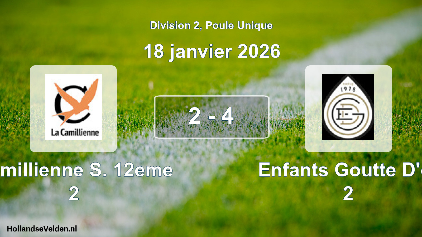 Total number of matches played: Camillienne S. 12eme 2 - Enfants Goutte D'or 2 2 - 4 (18 January 2026)