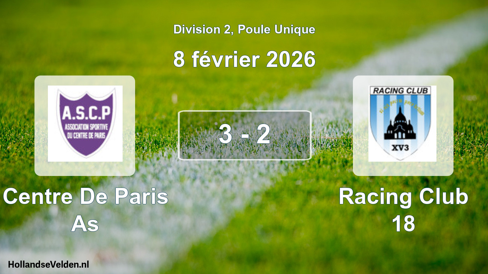 Total number of matches played: Centre De Paris As - Racing Club 18 3 - 2 (8 February 2026)