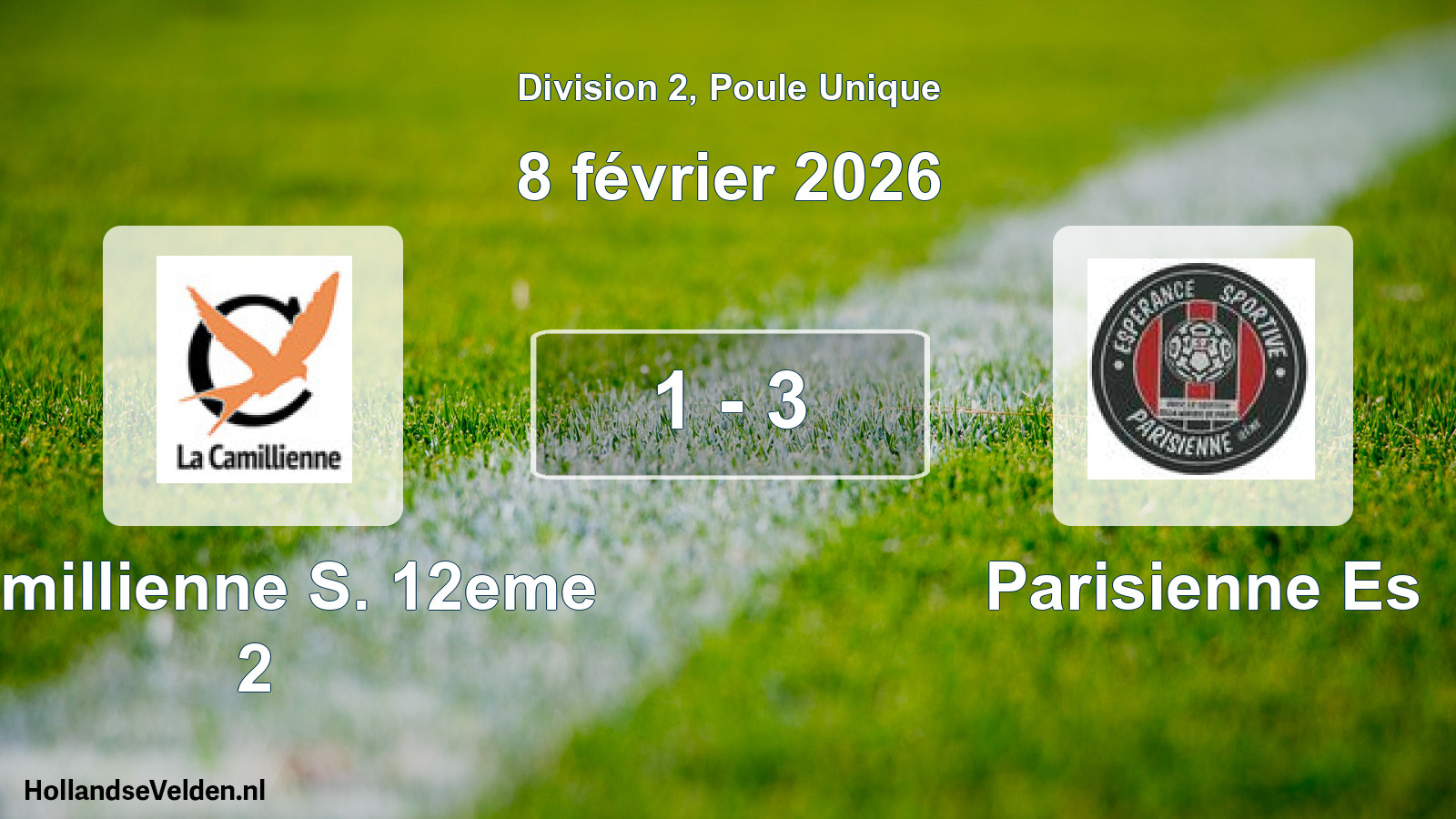 Total number of matches played: Camillienne S. 12eme 2 - Parisienne Es 1 - 3 (8 February 2026)
