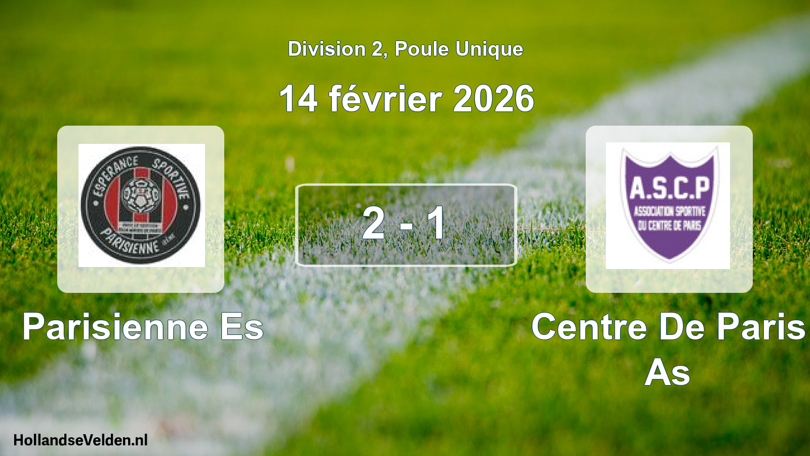 Total number of matches played: Parisienne Es - Centre De Paris As 2 - 1 (14 February 2026)