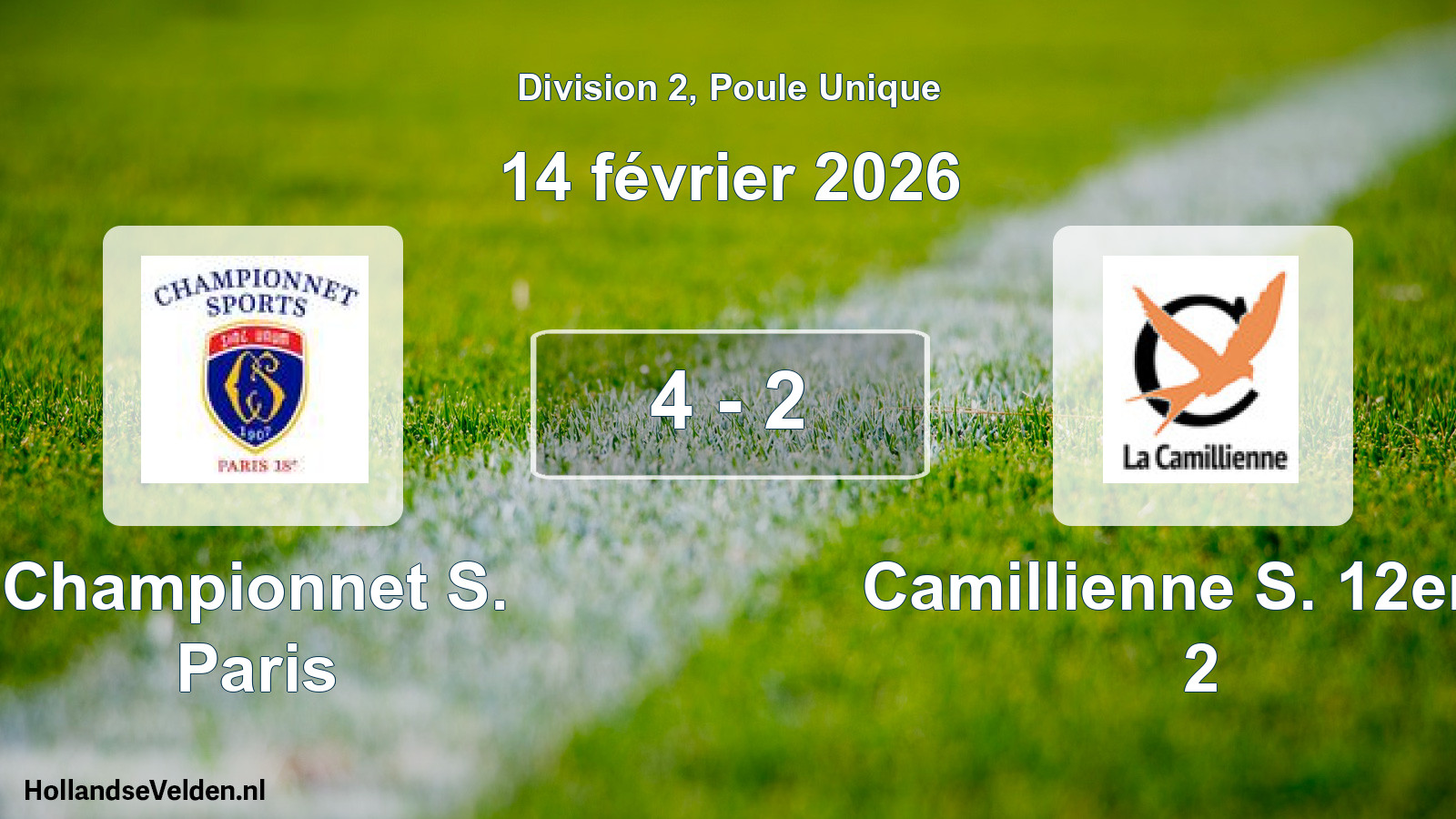 Total number of matches played: Championnet S. Paris - Camillienne S. 12eme 2 4 - 2 (14 February 2026)