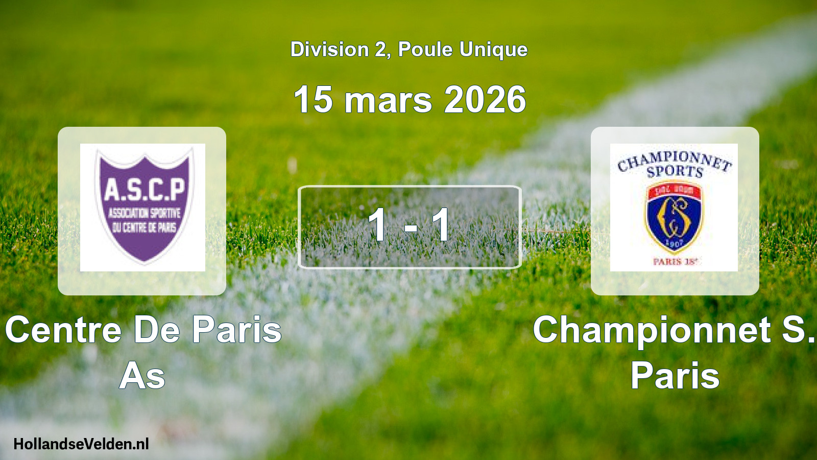 Total number of matches played: Centre De Paris As - Championnet S. Paris 1 - 1 (15 March 2026)