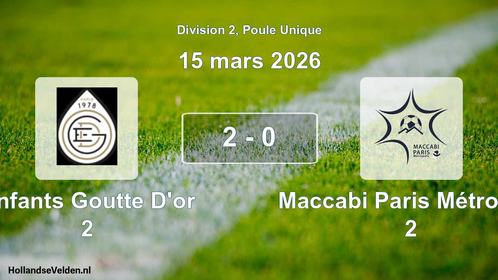 Total number of matches played: Enfants Goutte D'or 2 - Maccabi Paris Métropole 2 2 - 0 (15 March 2026)