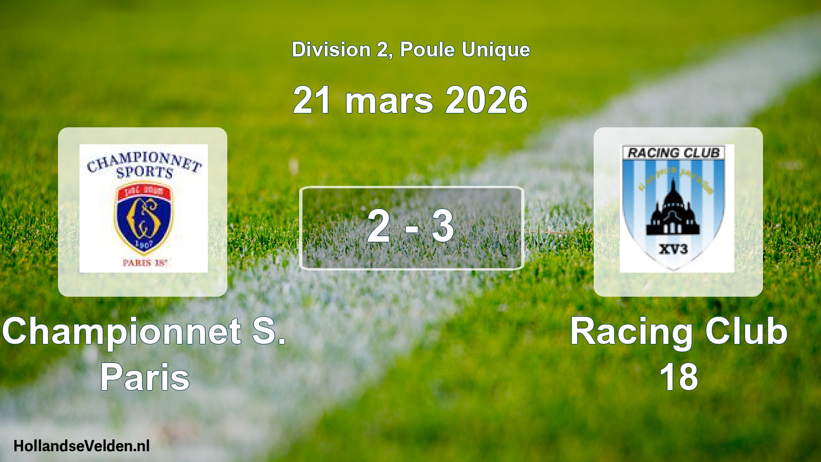Total number of matches played: Championnet S. Paris - Racing Club 18 2 - 3 (21 March 2026)