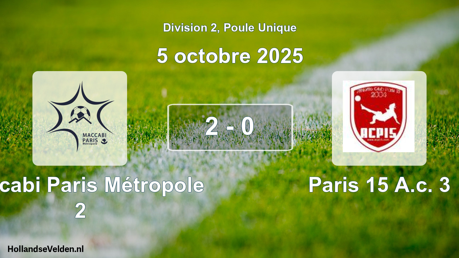 Total number of matches played: Maccabi Paris Métropole 2 - Paris 15 A.c. 3 2 - 0 (5 October 2025)