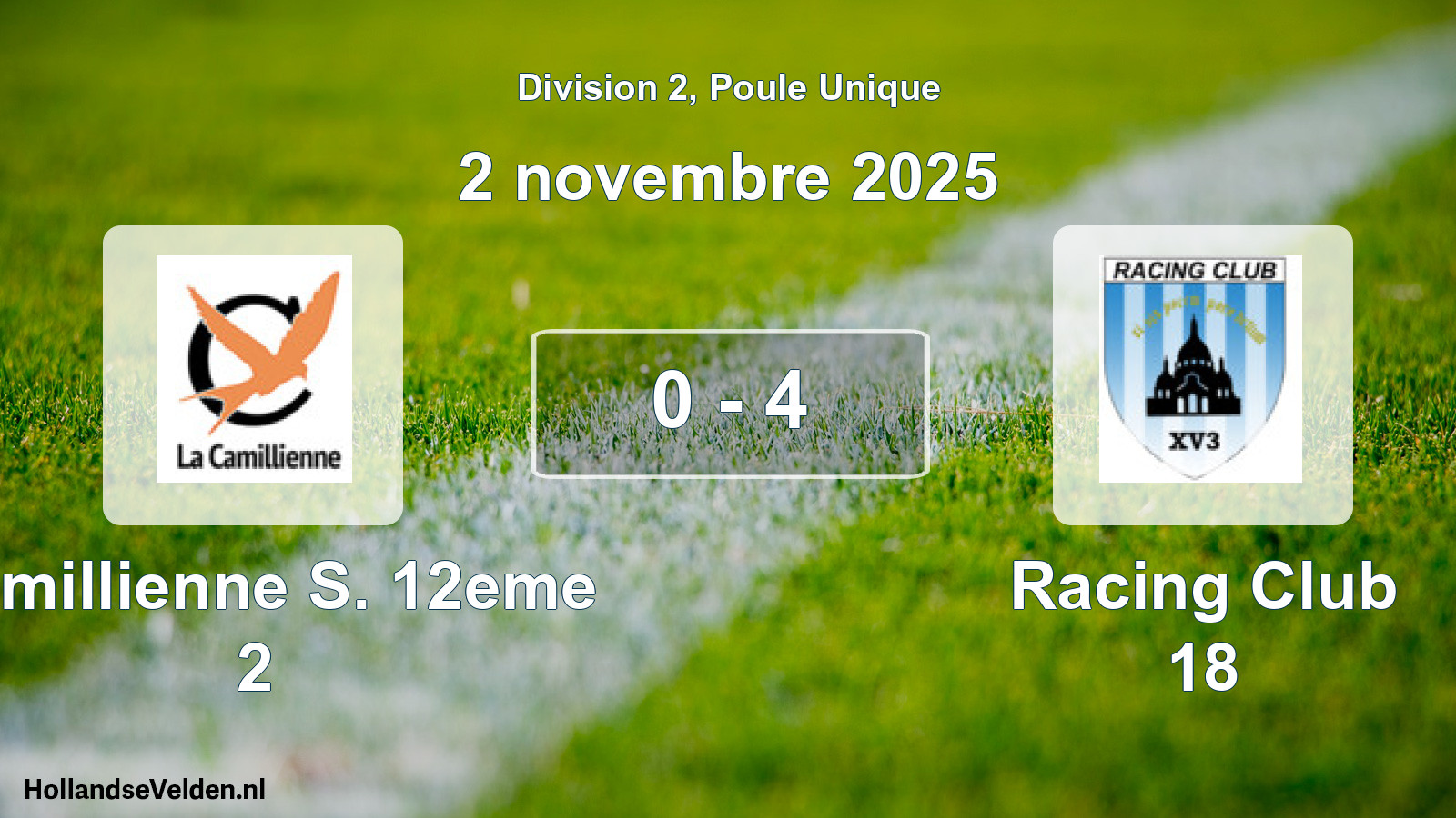 Total number of matches played: Camillienne S. 12eme 2 - Racing Club 18 0 - 4 (2 November 2025)