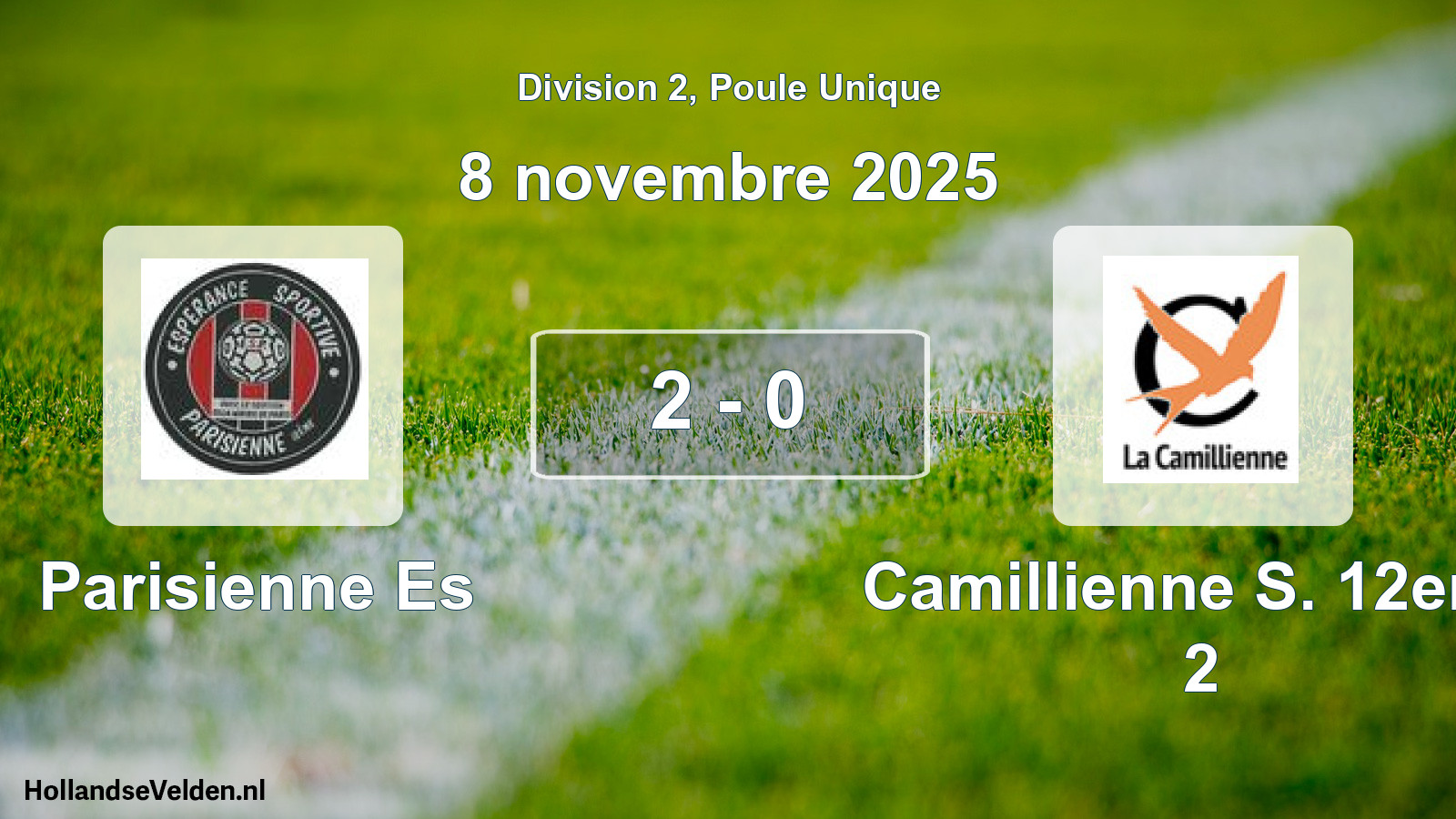 Total number of matches played: Parisienne Es - Camillienne S. 12eme 2 2 - 0 (8 November 2025)