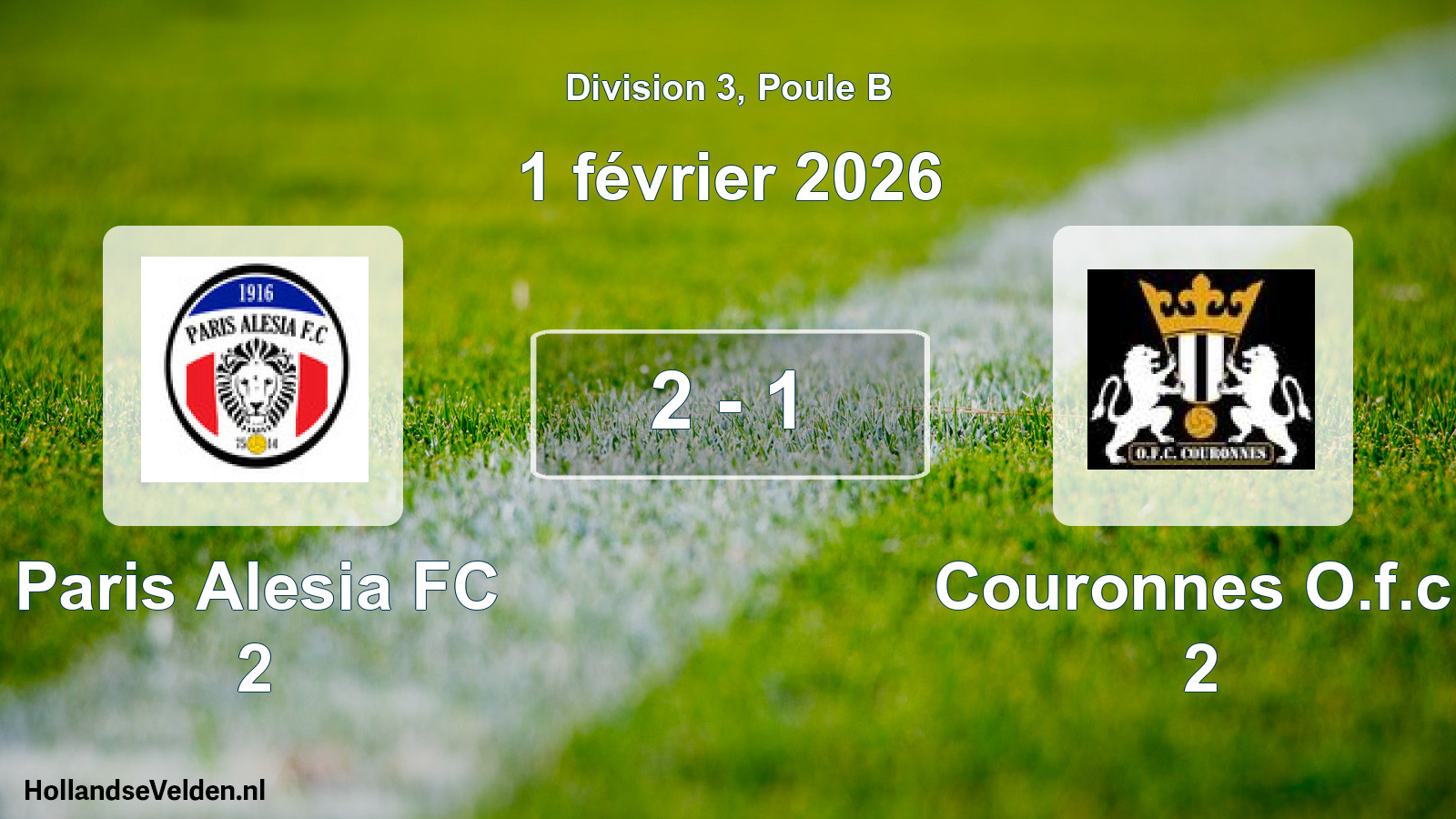 Total number of matches played: Paris Alesia FC 2 - Couronnes O.f.c. 2 2 - 1 (1 February 2026)