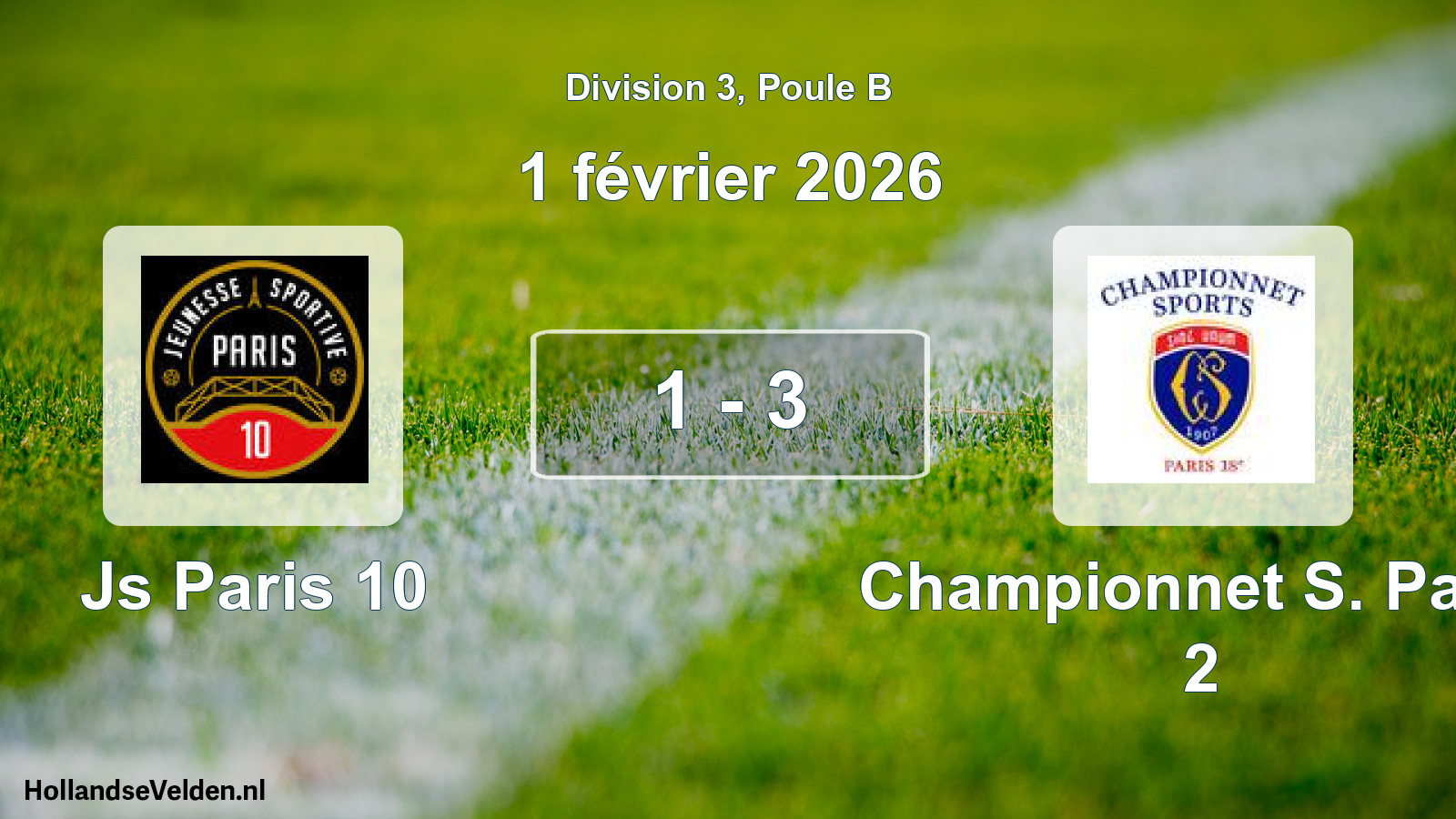 Total number of matches played: Js Paris 10 - Championnet S. Paris 2 1 - 3 (1 February 2026)