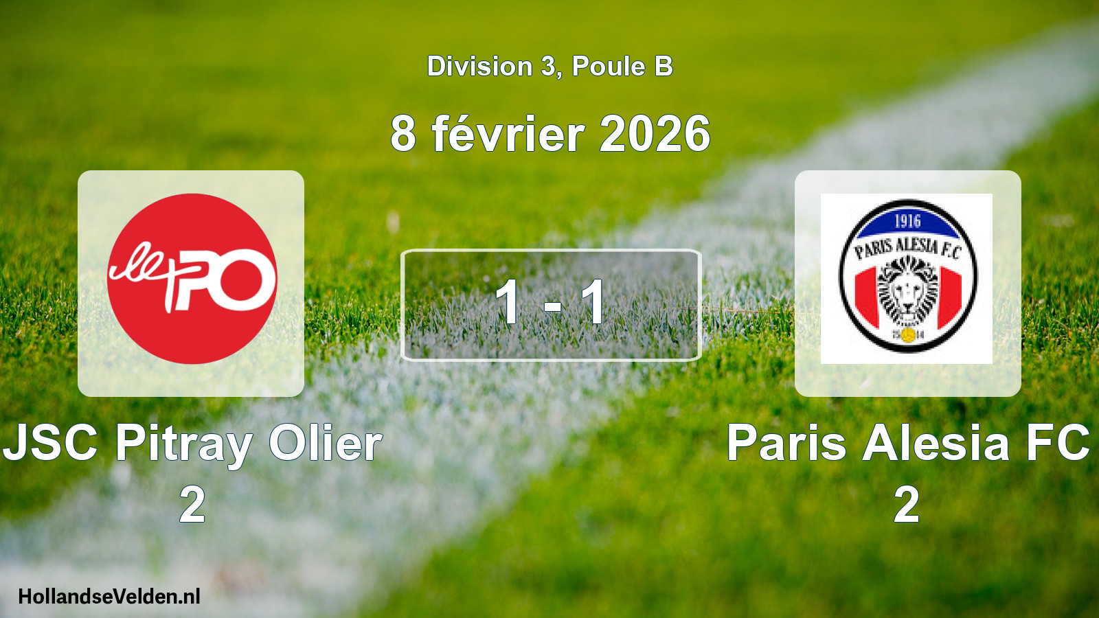Total number of matches played: JSC Pitray Olier 2 - Paris Alesia FC 2 1 - 1 (8 February 2026)