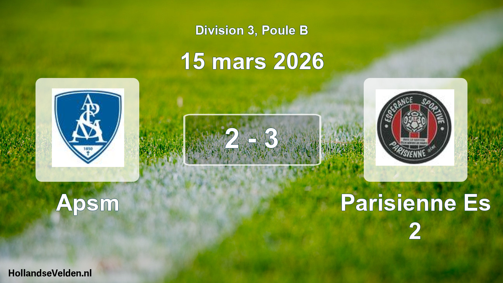 Total number of matches played: Apsm - Parisienne Es 2 2 - 3 (15 March 2026)