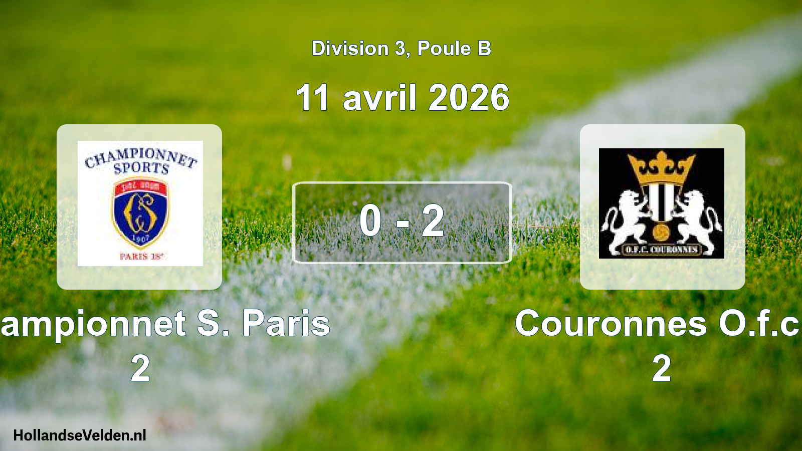 Total number of matches played: Championnet S. Paris 2 - Couronnes O.f.c. 2 0 - 2 (11 April 2026)