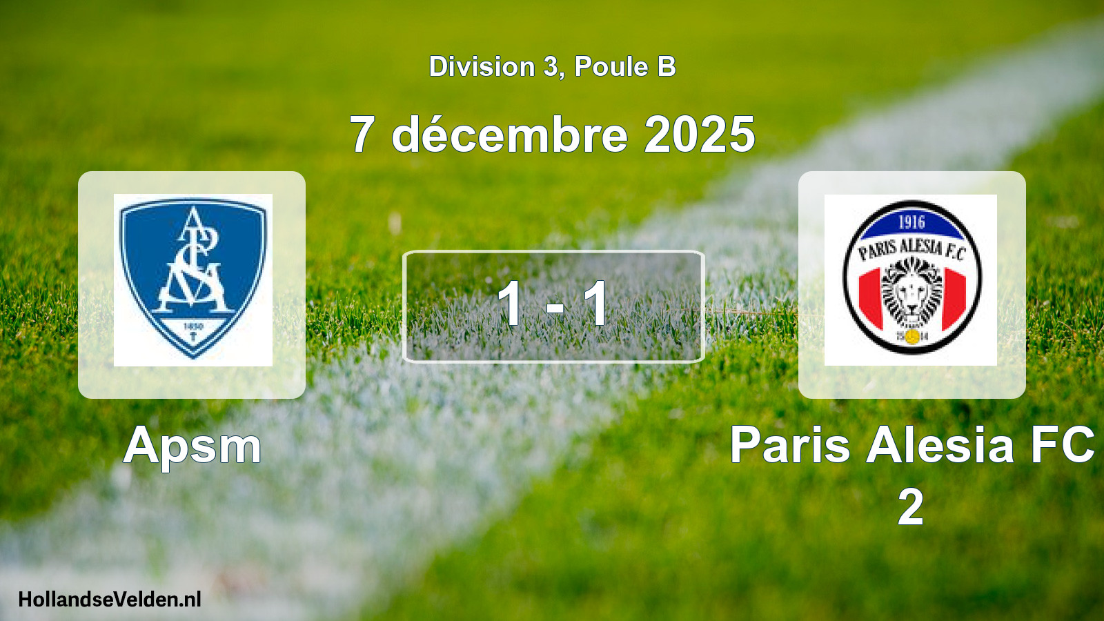 Total number of matches played: Apsm - Paris Alesia FC 2 1 - 1 (7 December 2025)