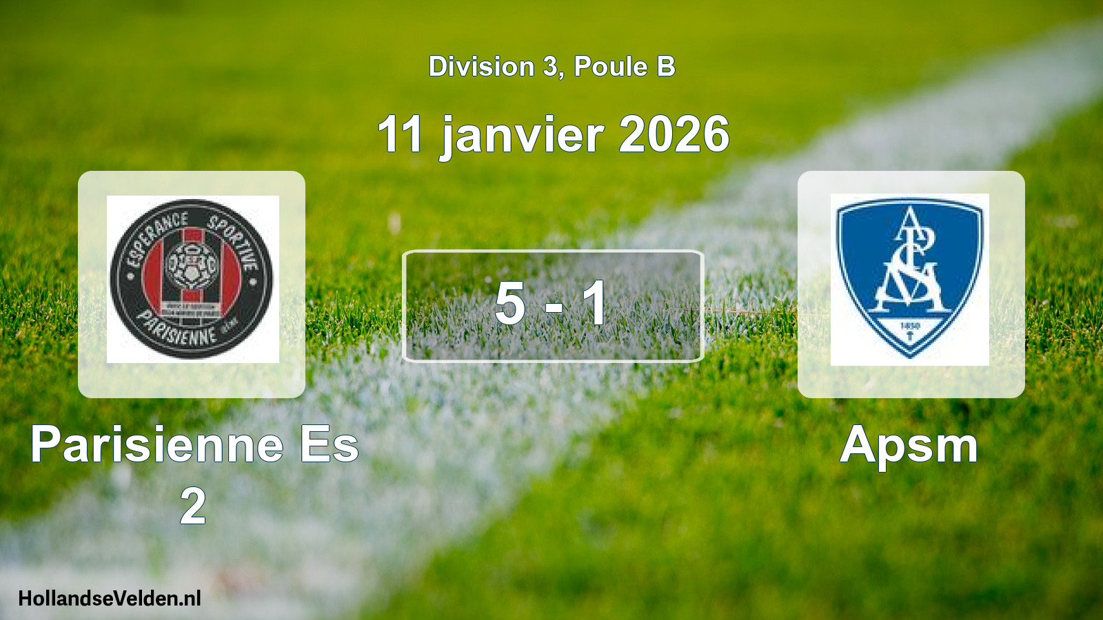 Total number of matches played: Parisienne Es 2 - Apsm 5 - 1 (11 January 2026)