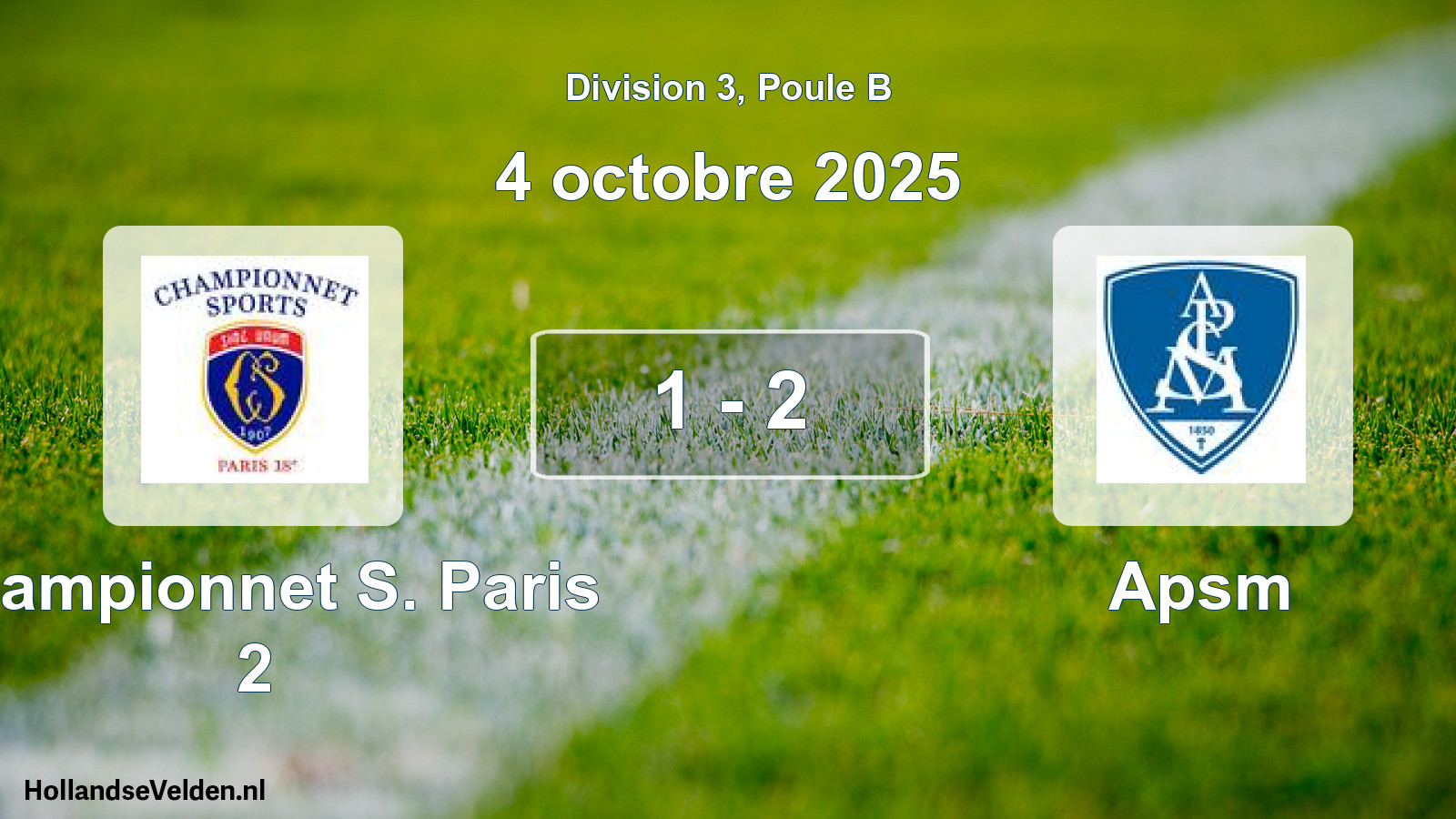 Gespeelde wedstrijd: Championnet S. Paris 2 - Apsm 1 - 2 (4 oktober 2025)