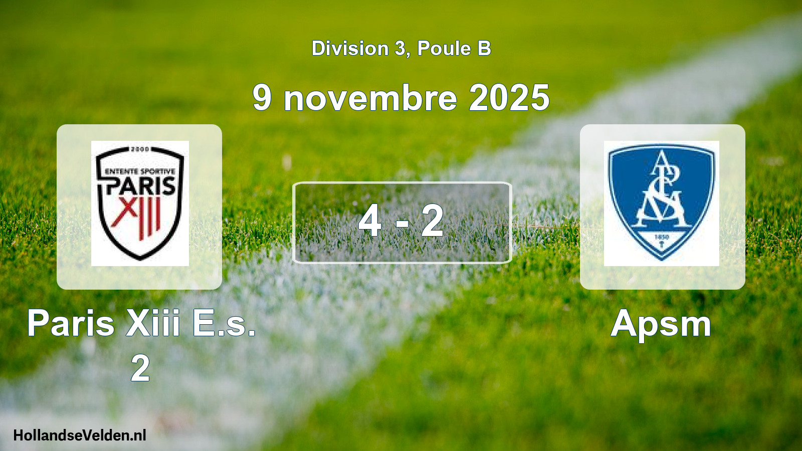 Total number of matches played: Paris Xiii E.s. 2 - Apsm 4 - 2 (9 November 2025)
