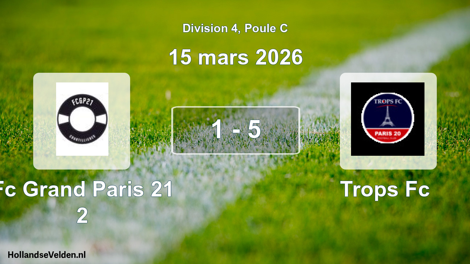 Total number of matches played: Fc Grand Paris 21 2 - Trops Fc 1 - 5 (15 March 2026)