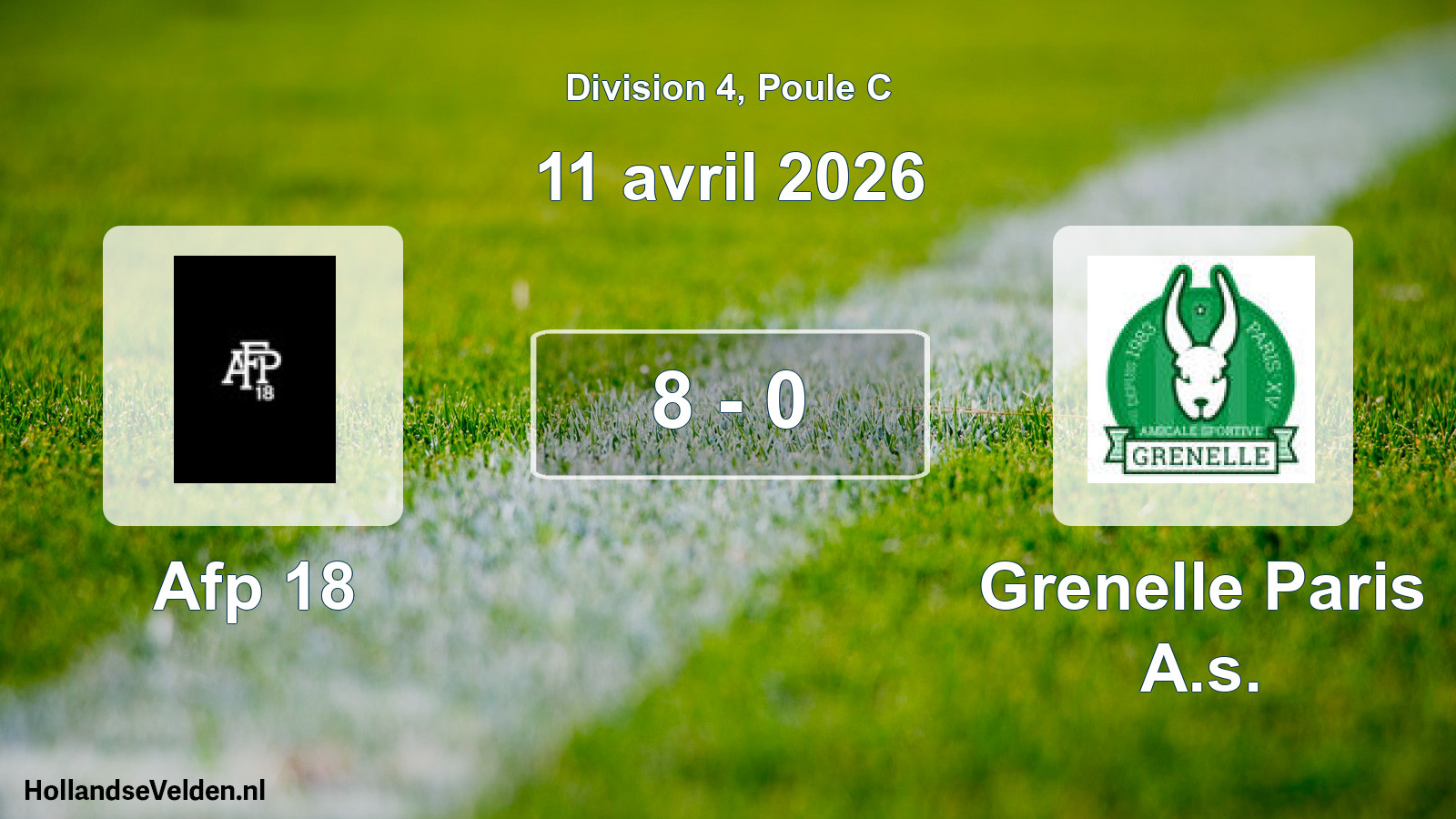 Total number of matches played: Afp 18 - Grenelle Paris A.s. 8 - 0 (11 April 2026)