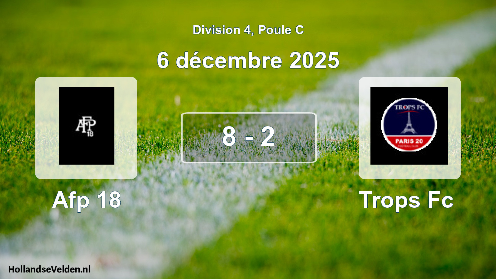 Total number of matches played: Afp 18 - Trops Fc 8 - 2 (6 December 2025)