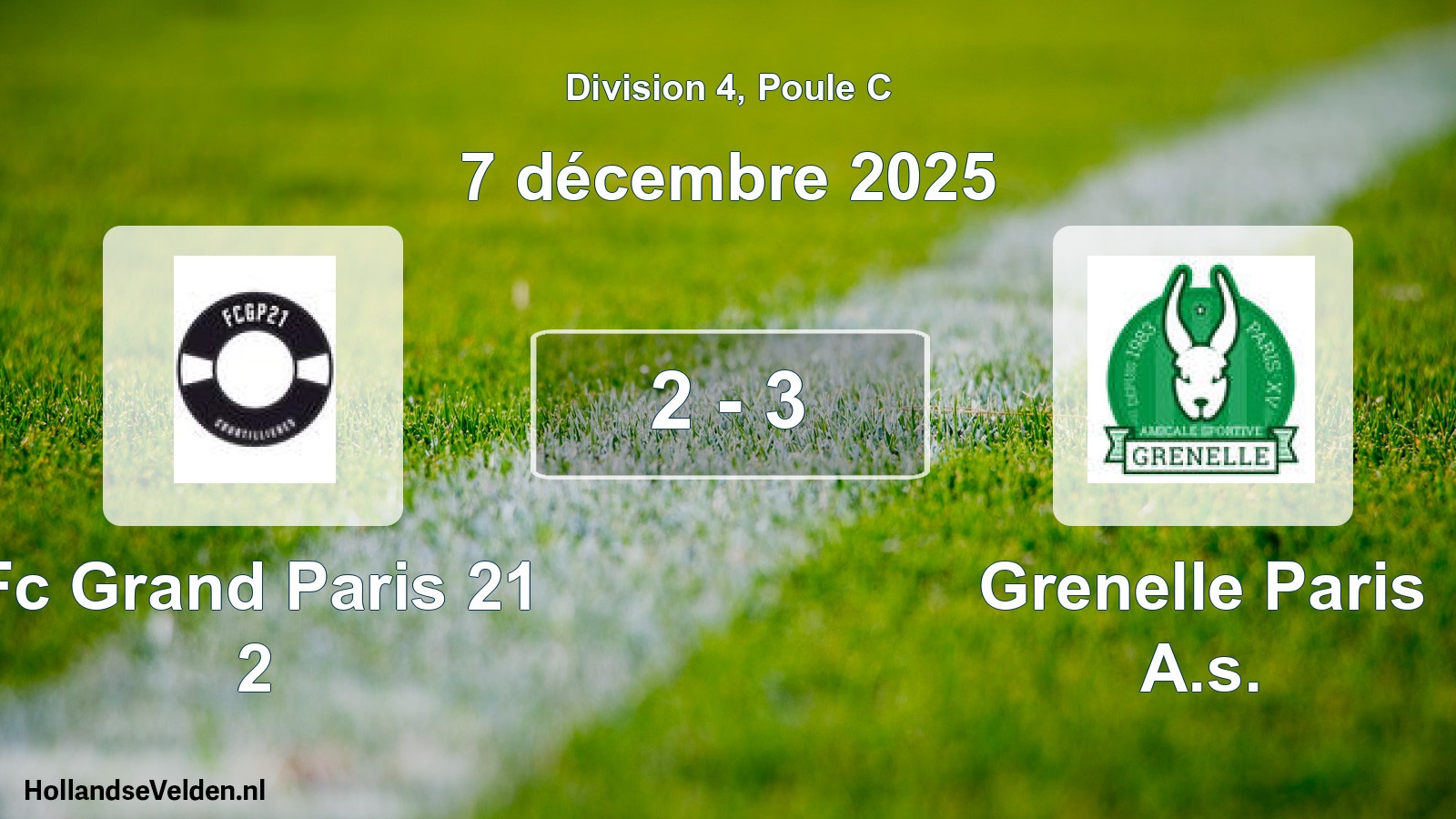 Total number of matches played: Fc Grand Paris 21 2 - Grenelle Paris A.s. 2 - 3 (7 December 2025)