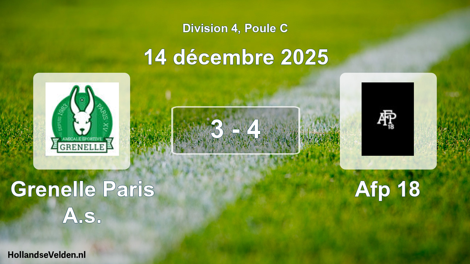 Total number of matches played: Grenelle Paris A.s. - Afp 18 3 - 4 (14 December 2025)