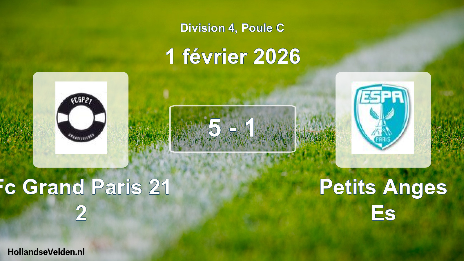 Total number of matches played: Fc Grand Paris 21 2 - Petits Anges Es 5 - 1 (1 February 2026)