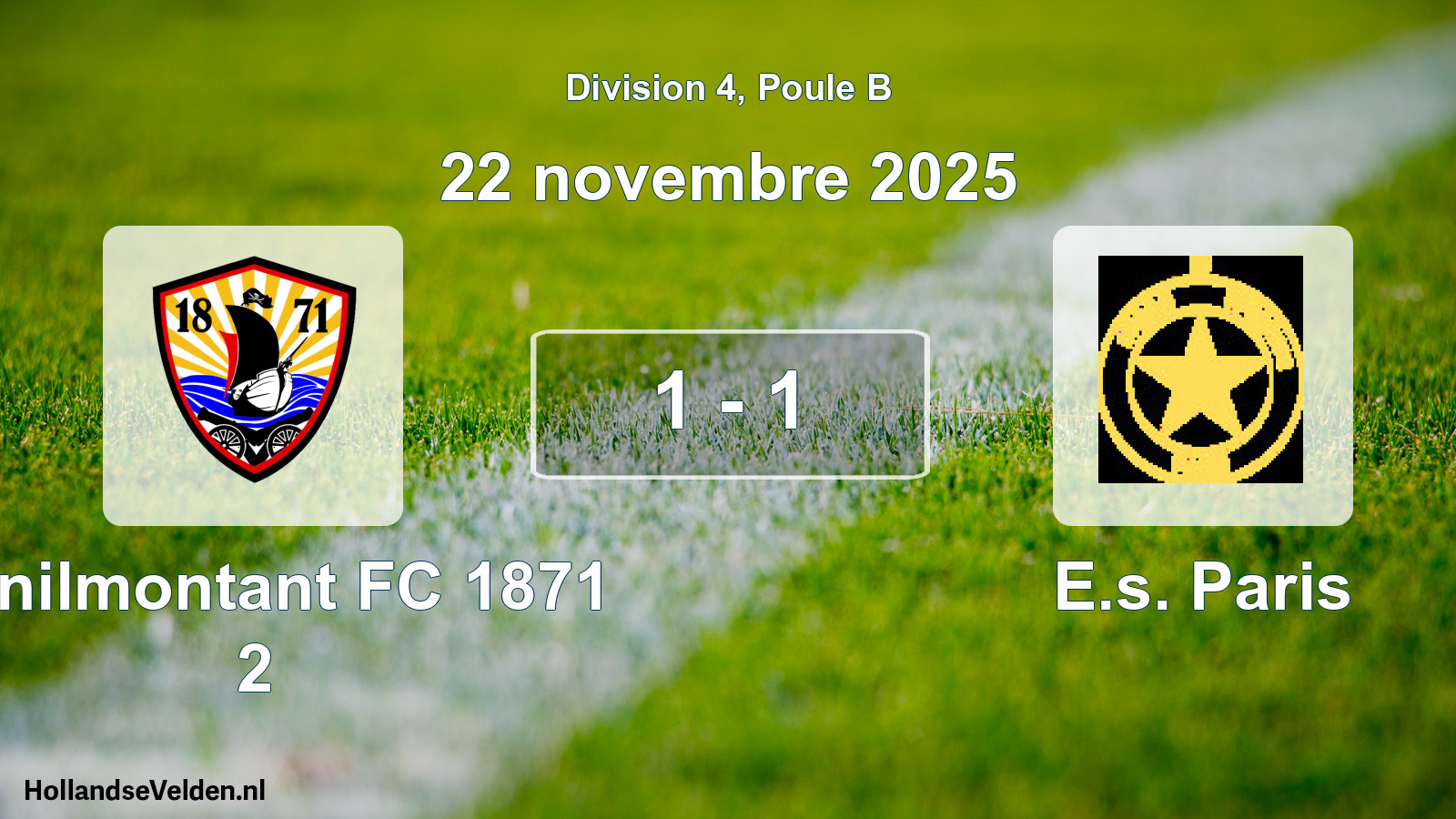 Gespeelde wedstrijd: Ménilmontant FC 1871 2 - E.s. Paris 1 - 1 (22 november 2025)